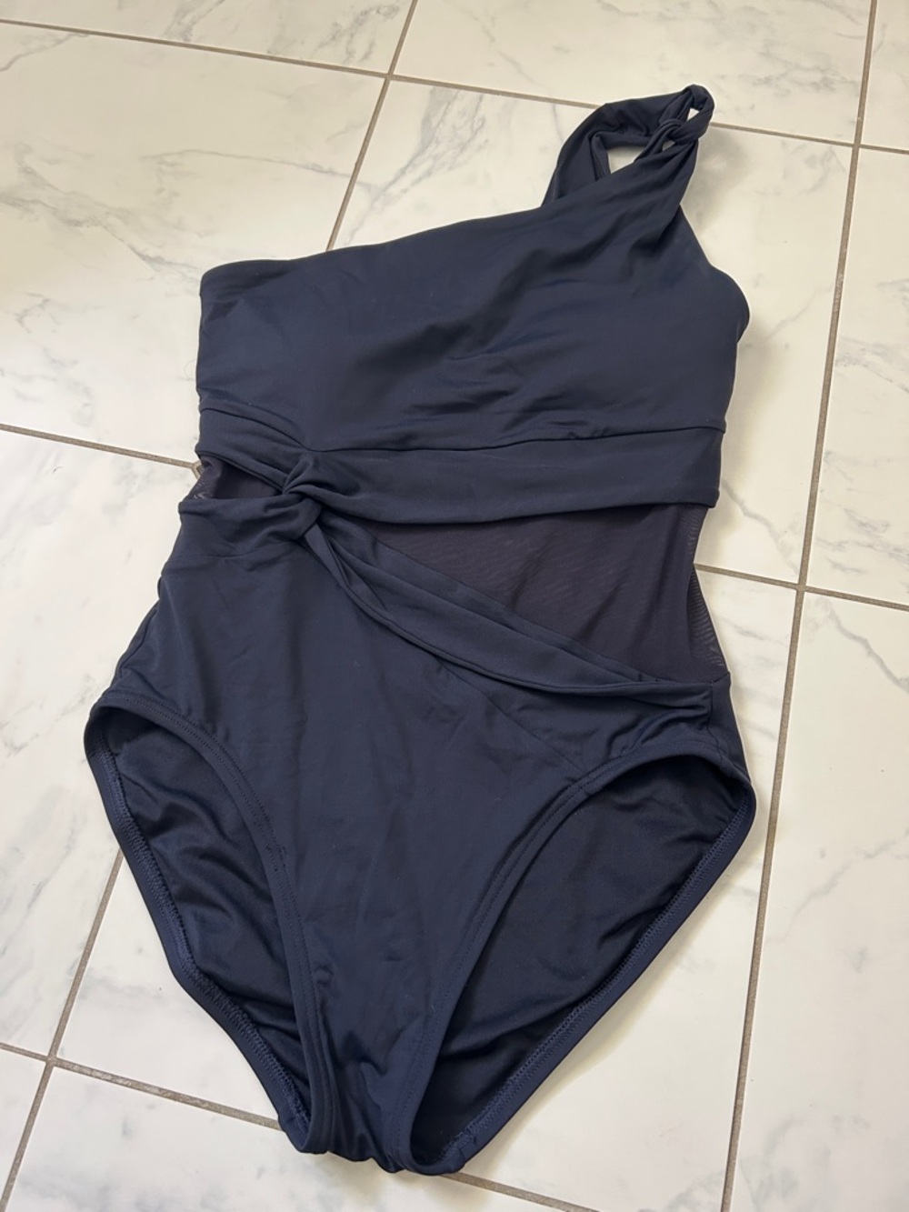 Michael Kors Navy One-Shoulder Twist-Detail One-Piece Swimsuit